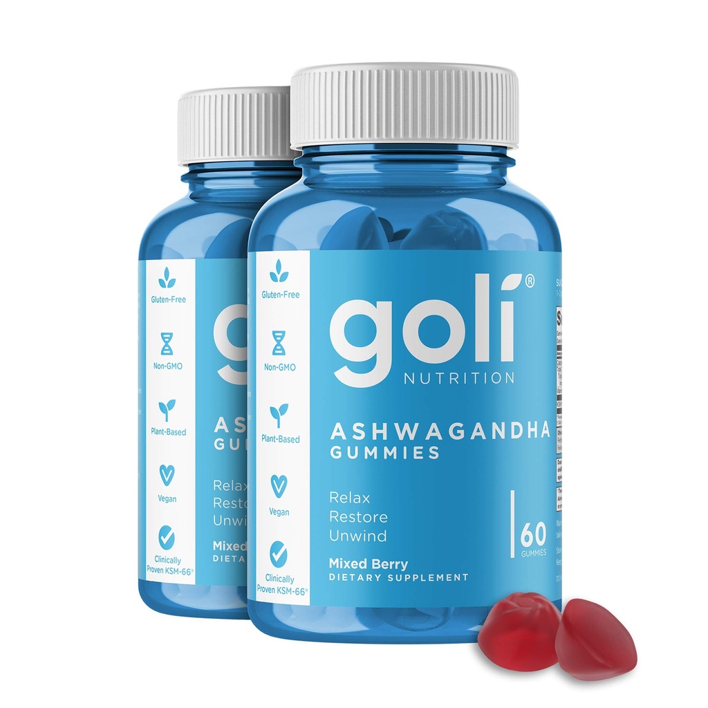 Goli Ashwagandha & D-vitamin Gummy 120 Greve - Slap af. Gendan. Slap af. (Blandet berry, KSM- 66, Vegan, Plant Based, Non- GMO, Gluten- Free & Gelatine Free), Pack of 2