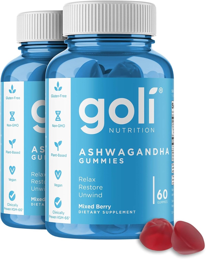 Goli Ashwagandha & D-vitamin Gummy 120 Greve - Slap af. Gendan. Slap af. (Blandet berry, KSM- 66, Vegan, Plant Based, Non- GMO, Gluten- Free & Gelatine Free), Pack of 2