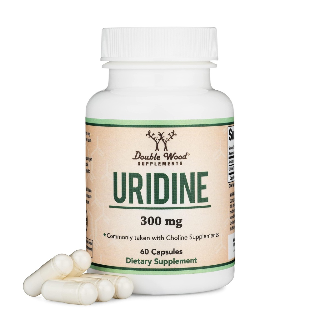 Uridinmonophosphat - Tredjeparts testet (Cholin Enhancer, Begynder Nootrop) (300mg, 60 kapsler) Synergy med Alpha GPC Cholin for Brain Health and Memory by Double Wood