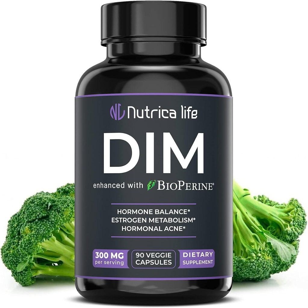 DIM supplement 300mg - Diindolylmethan med Broccoli & BioPerine - Hormonbalance Support til kvinder & mænd, østrogen Metabolisme, menopause Relief & Hormonal Acne Control - 90 Vegan Caps