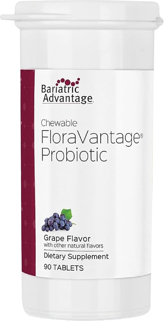 Bariatric Advantage Chewable FloraVantage Probiotic - 10 Billion CFUs - Probiotic Supplement - for Gut Health & Immune System - Vegetarian & Gluten Free - Grape Flavor - 90 Tablets