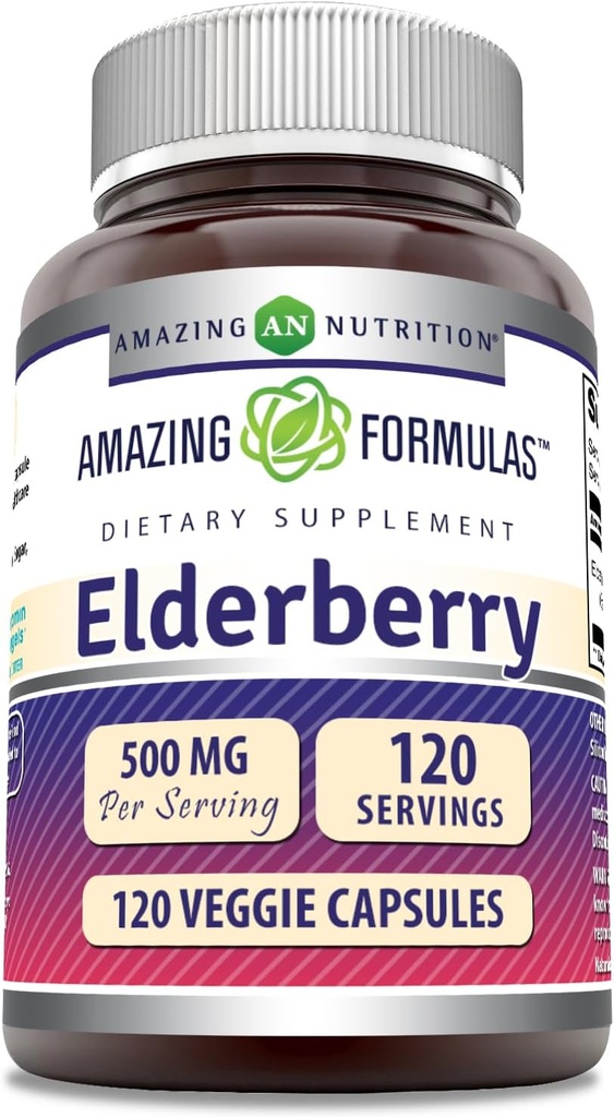 Amazing Formulas Elderberry Supplement: 124; 500 Mg Per Servering: 124; 120 Veggie Kapsler: 124; 10: 1 Koncentrat: 124; Non- Gmo: 124; Gluten- fri; 124; Fremstillet i USA
