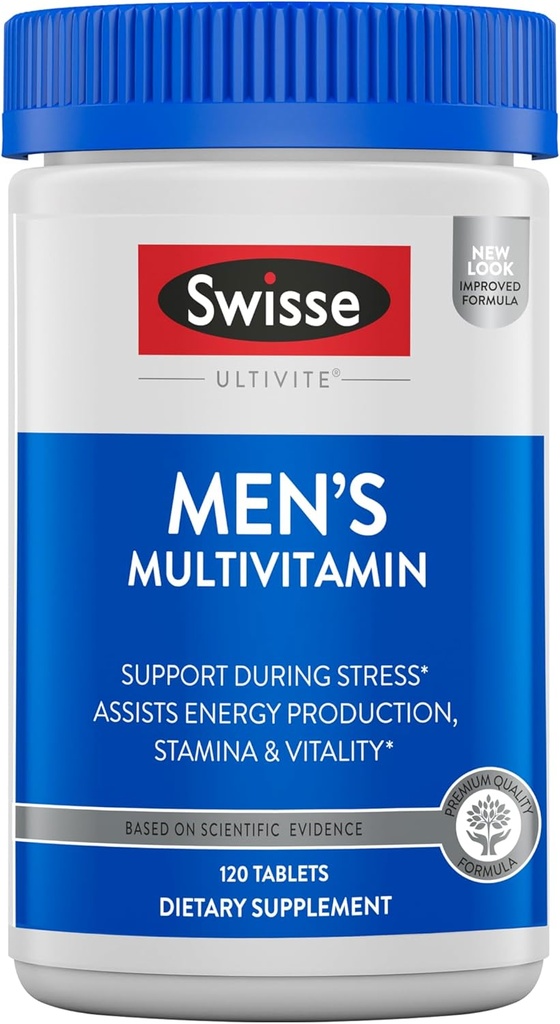 Swisse Ultivite Herre Daily Multivitamins124; 50 Vitaminer, Antioxidanter og Mineraler + Adaptogens