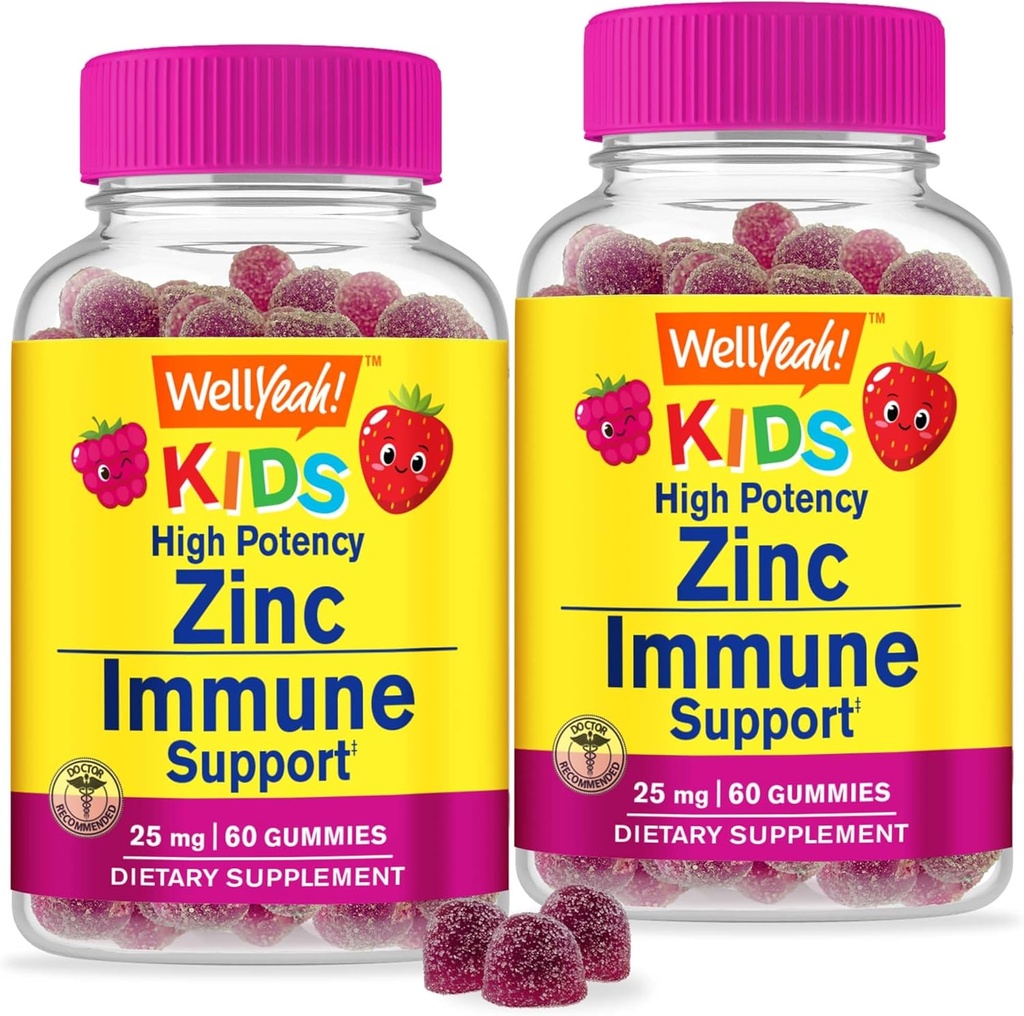 WellYe Zink til børn 25mg gummies - immunsystem og antioxidant support - hudsundhed, maksimal styrke Børn Zink supplement immunbooster Gummy - GMO- fri, Vegan - 60 gummies (2)