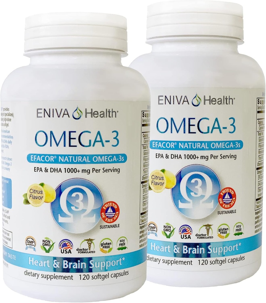 Eniva Omega-3 Fish Oil High EPA / DHA Premium Fish Oil Daily Supplement 2 Pack (240 hætter)