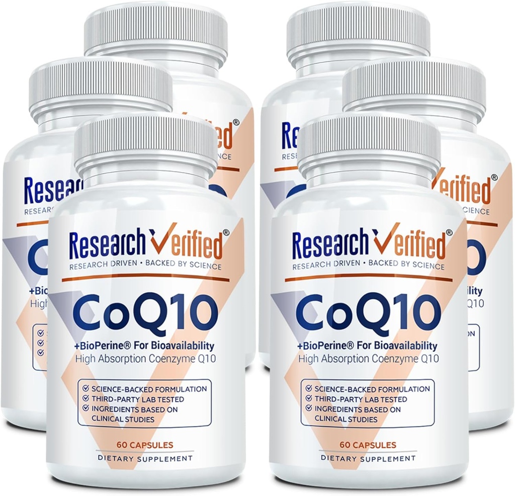 Forskning Verificeret CoQ10- 100% Pure Extra Strength 300mg CoQ10 - Forbedret absorption og biotilgængelighed med Bioperine - Boost Antioxidant Niveauer, Forbedre kardiovaskulær sundhed, 360 Veganske kapsler