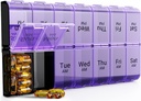 Ugentlig AM PM Ekstra Stor Pill Organizer, 7 Day Pill Case 2 gange om dagen, XL Day Night Pill Case To gange om dagen, Overdimensioneret Daglig Medicin Organizer til Vitamin, Pill Container (lilla)
