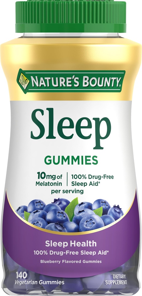 Nature 's Bounty 10 mg Melatonin Gummy, 100% Drug Free Sleep Supplement, 10 mg, Blåbær, 140 Ct