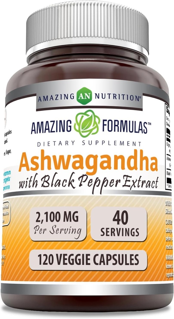Amazing Formulas Ashwagandha Root med Black Pepper Extract Supplement 124; 2100 Mg Per Serving