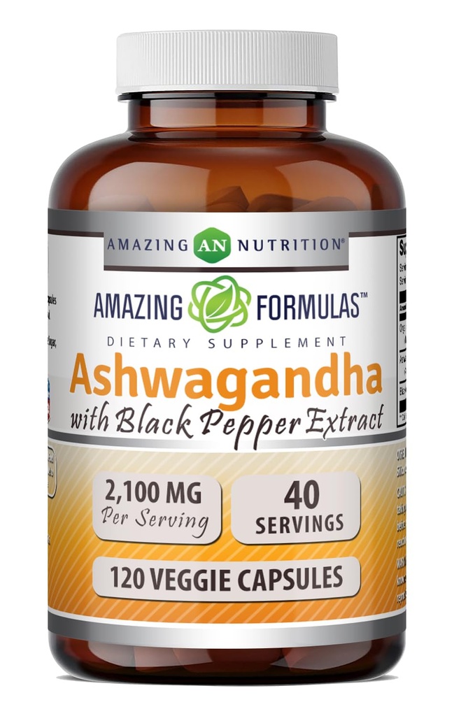 Amazing Formulas Ashwagandha Root med Black Pepper Extract Supplement 124; 2100 Mg Per Serving