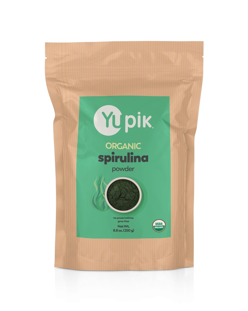 Yupik Organic Spirulina Powder 8.8 oz, USDA Certified, Non- GMO, Kosher, Gluten- Free, Vegan, High in Protein, Iron & Antioxidants, Superfood for Smoothies, Shakes & Baging