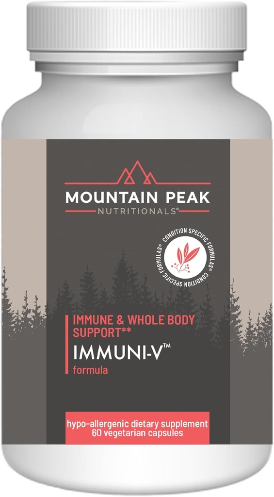 Mountain Peak Nutritionals Immuni- V - immunsystem & helkropssupport - Natural Antioxidant Booster med Humanic Acid, Olive Extract, & Elderberry (60 vegetariske kapsler)