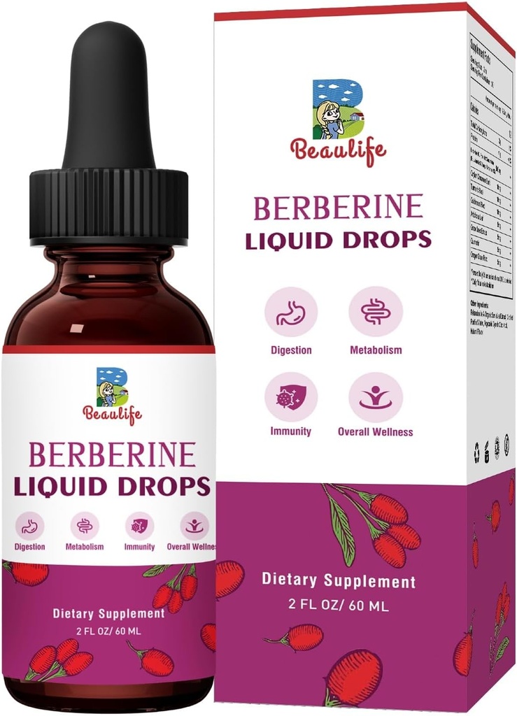 Berberine HCL supplement - Berberine flydende dråber med Goldenseal Root, Artichoke Leaf, Ceylon kanel, Berberine Veggie supplement til immunforsvar, fordøjelsessystem og hjerte sundhed støtte