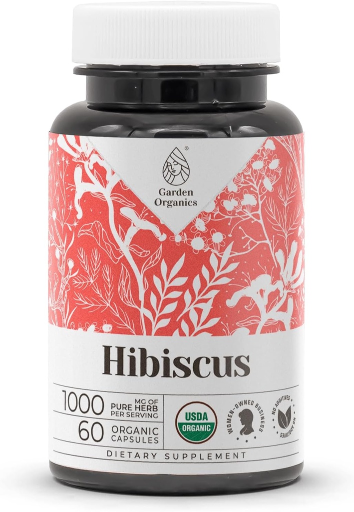 Hibiscus USDA Organic 60 Capsules Measures 124; High- potency Natural Supplements 124; Certified Organic Vegetarian Capsules and Organic Hibiscus (Hibiscus Sabdariffa) Tørret blomst (60 Capsules)