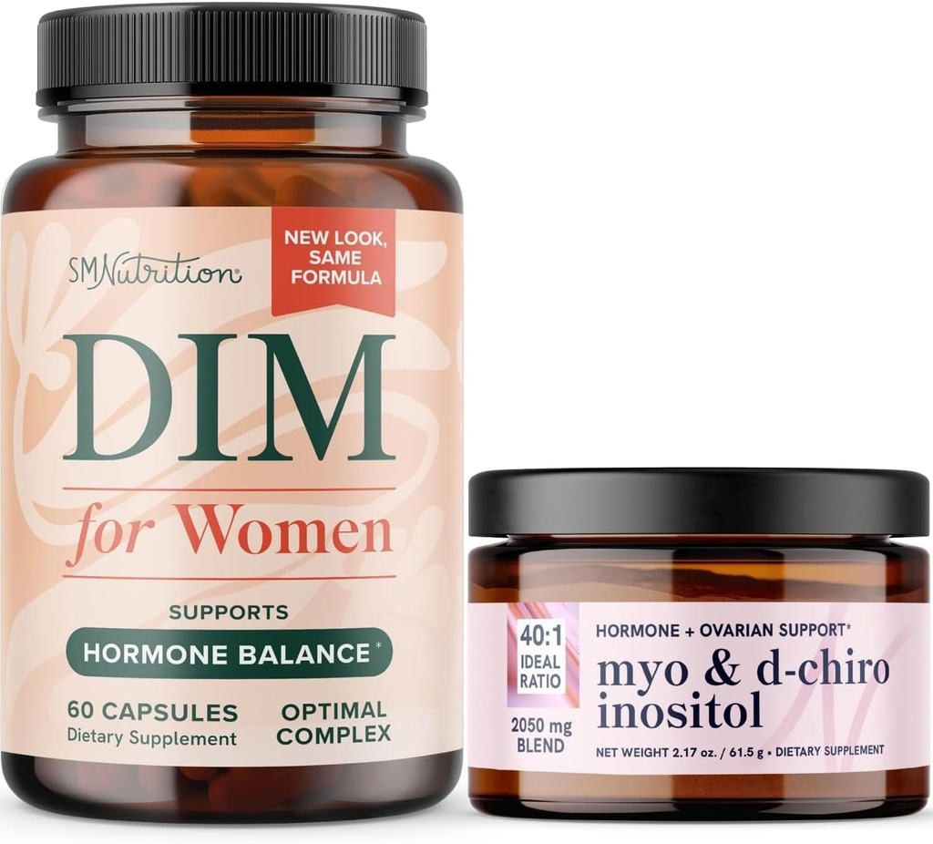 Myo- Inositol Powder Complex og kvinders DIM supplement Note 124; Hormonbalance Bundle med Ideal 40: 1 Ratio Myo- Inositol & D- Chiro Inositol Powder (30 Servere) og DIM tillæg for kvinder (60 Servere)