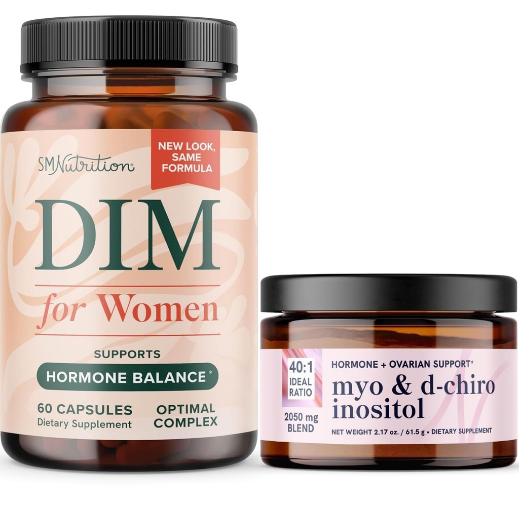 Myo- Inositol Powder Complex og kvinders DIM supplement Note 124; Hormonbalance Bundle med Ideal 40: 1 Ratio Myo- Inositol & D- Chiro Inositol Powder (30 Servere) og DIM tillæg for kvinder (60 Servere)