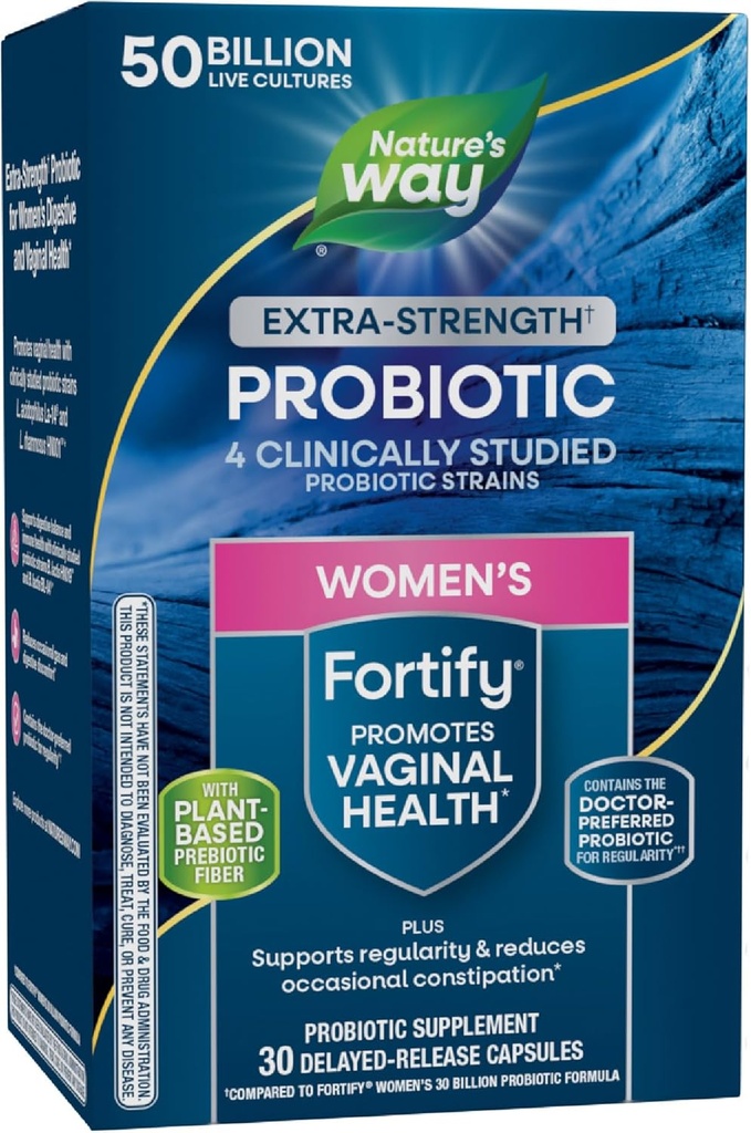 Nature 's Way Women' s Extra Strength (1) Forstærker Probiotiske 50B kulturer, understøtter fordøjelse, vaginal og immunforsvar *, Plantbaserede Prebiotic Fiber, non-GMO projekt Verified, 30 kapsler