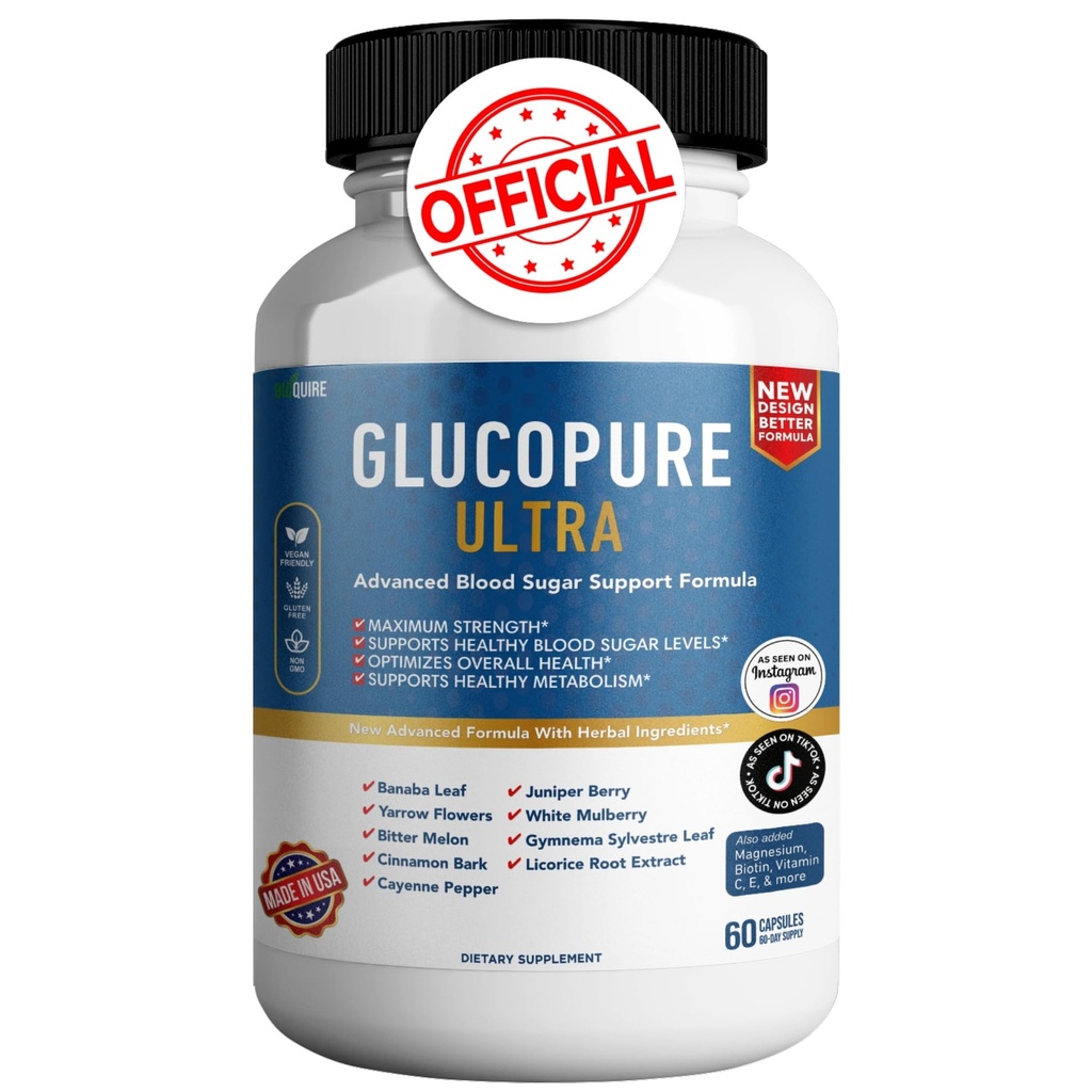 Gluco Pure Ultra Kosttilskud, 60 kapsler, maksimal styrke, understøtter sunde blodsukkerniveauer, Optimerer den samlede sundhed (1)