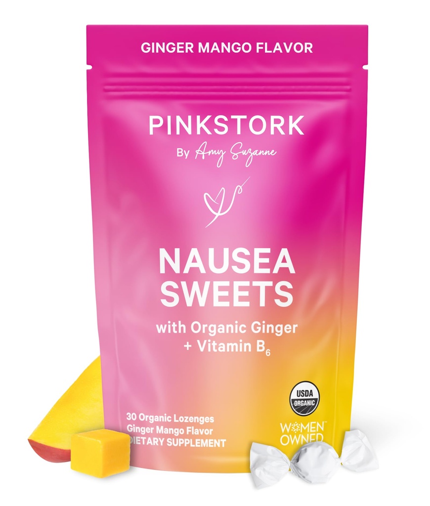 Pink Stork Organic Mango Sweets med vitamin B6 til morgen sygdom og motion sygdom, Tilføjet Ginger & Vitamin B6, 1. Trimester Graviditet skal Haves - 30 indpakket slik