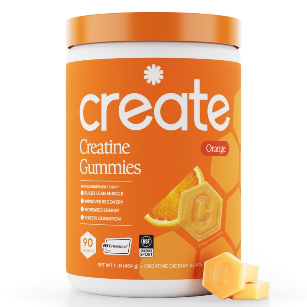 Skabe Creatin monohydrat gummier for mænd og kvinder, boost fokus, styrke og udholdenhed, anti-smeltning formel, Vegan, Gluten- fri, ikke-GMO, 1,5 g Creatin per Gummy (Orange, 90 ct)