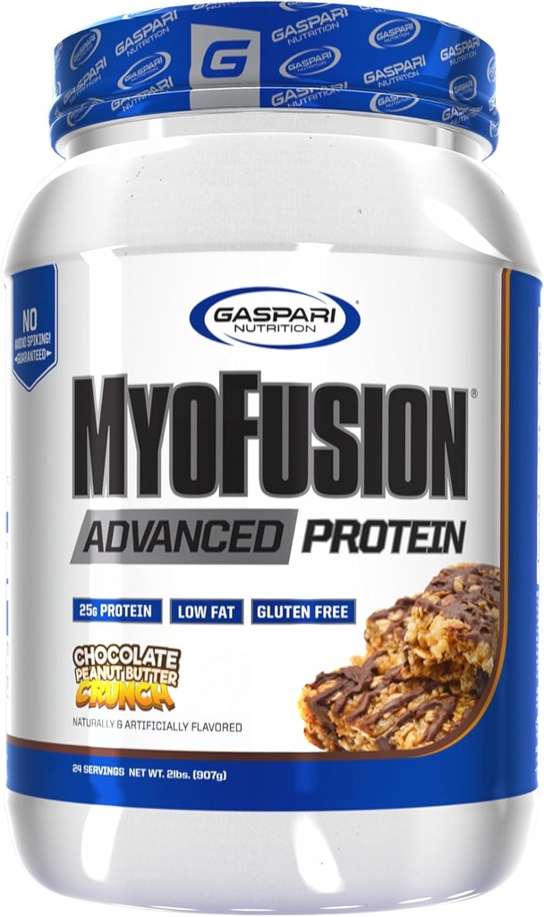 Gaspari Nutrition Myofusion Advanced Protein, Protein Blend with Whey Protein, Casein Protein and Isolate Protein, Low Fat and Gluten Free (Chocolate Peanut Butter Crunch, 2 Pund)