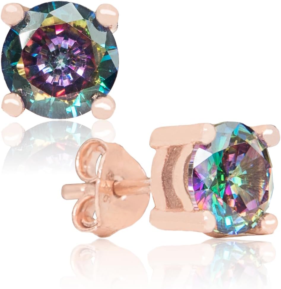 Håndlavet Rose forgyldt naturlige Mystic Topaz Sterling Sølv Stud øreringe