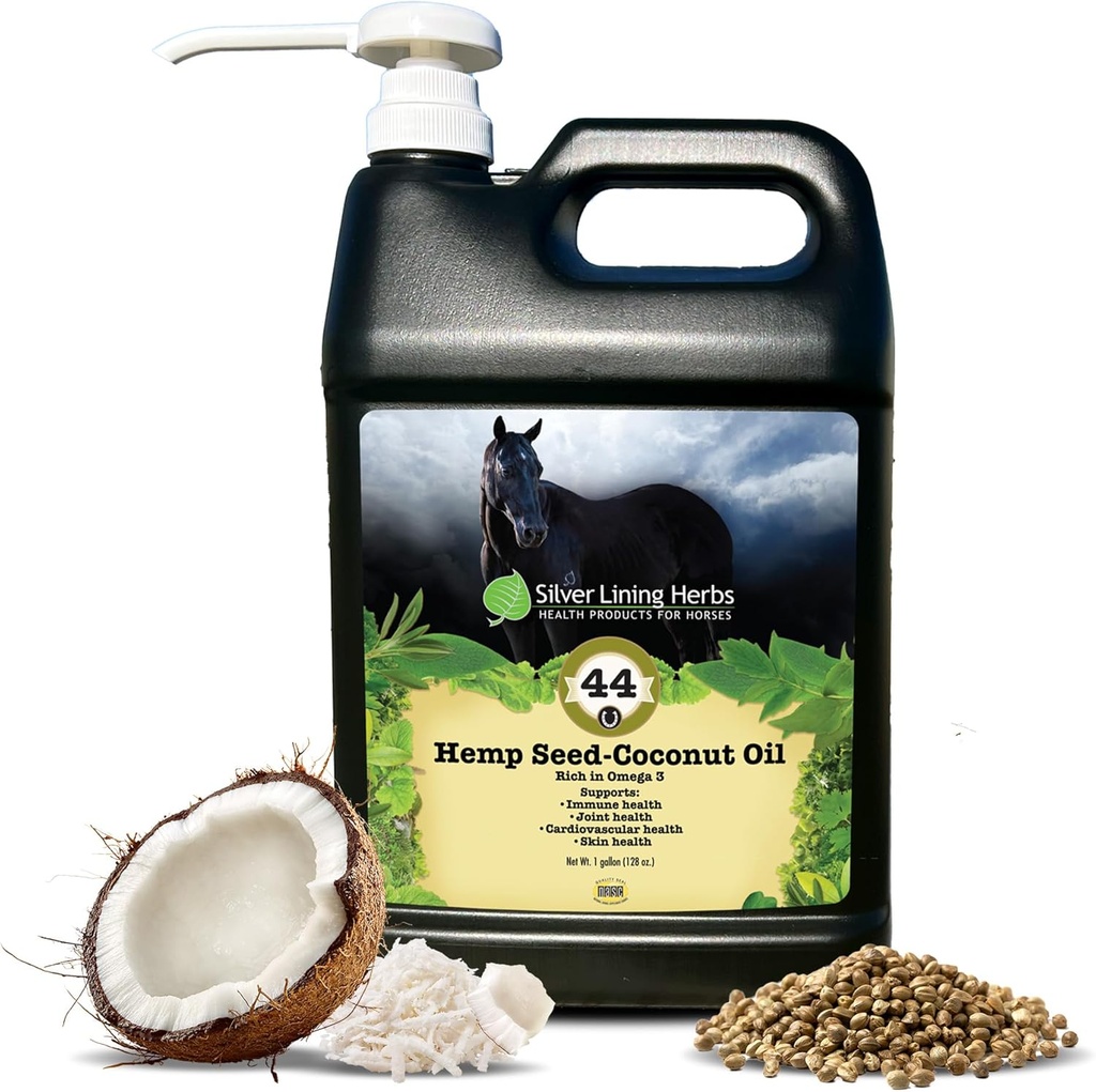 Sølv Lining urter Hamp Seed Coconut Oil - Horse Kosttilskud til fælles støtte, immunsystem & Kardiovaskulær sundhed - Rig kilde til Omega 3, E-vitamin & essentiel olie til heste - 1 Gallon