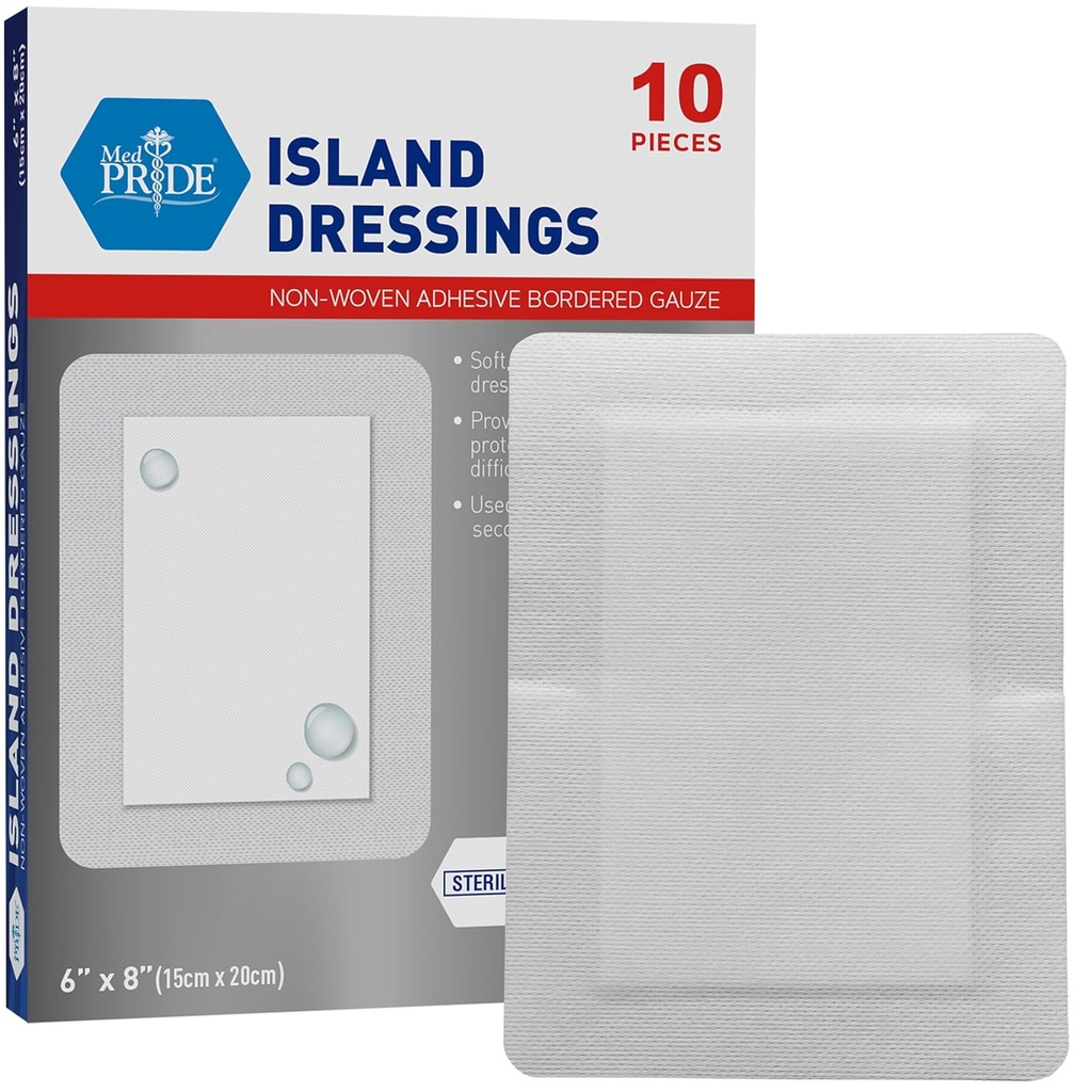 MED PRIDE adhesive Island Dressing Large Gauze Pads for Wounds Steril Absorbent Breatable Latex og gummi fri individuelt pakket (6 "x 8")
