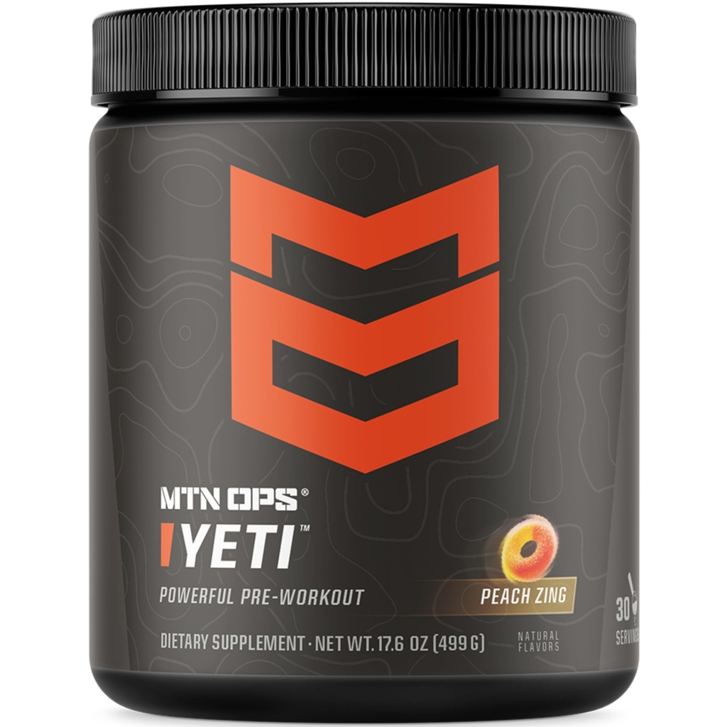 MTN OPS Yeti Pre- Workout Powder Energy Drikke med Creatin, 200mg Koffein & BCAAs med Beta Alanine, 30- Servering Tub, Peach Zing