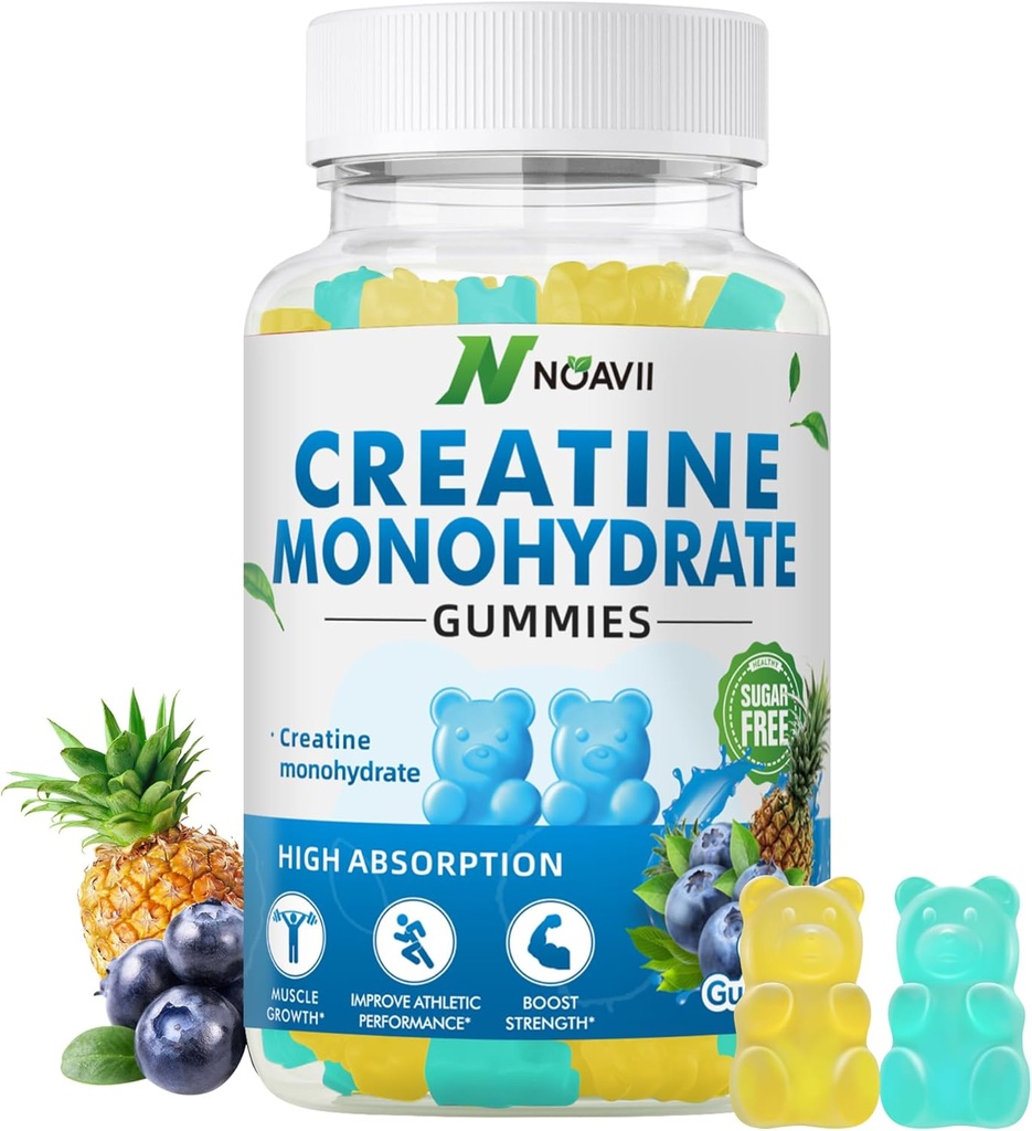 Creatinmonohydrat Gummies 5000mg til mænd og kvinder, tyggebånd Creatinmonohydrat til muskel styrke, muskel builder, energi boost, præ-workout supplement (90 Greve) -blåbær Ananas