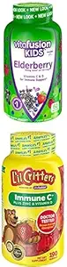 Bundle of Vitafusion Kids Elderberry Gummy Vitaminer, 60Ct + Lil Critters Kids ImmunC Gummy Supplement: 60 eller 120mg C Vitamin Per Servering, 190 Tæl (95- 190 Day Supply)