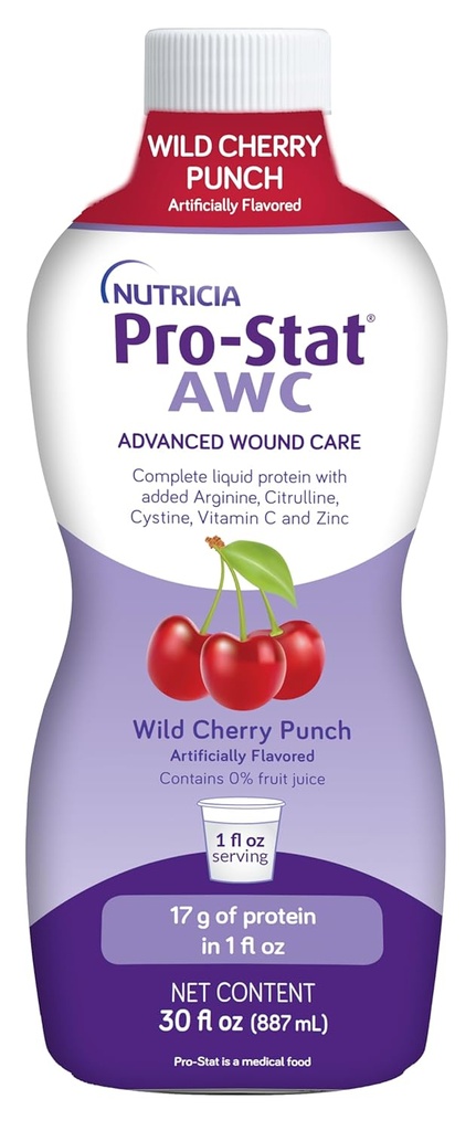 Pro- Stat Avanceret Sårpleje (AWC), Koncentreret Flydende Protein Medical Food - Wild Cherry Punch Flavor, 30 Fl Oz flaske