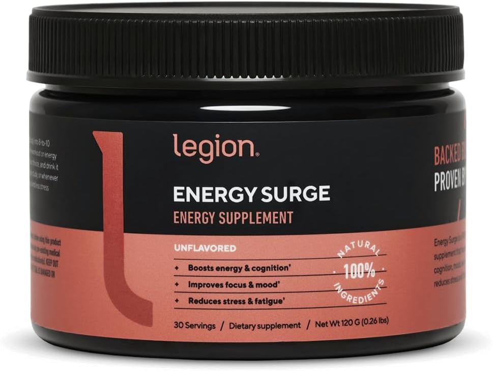 LEGION Energy Supplement - Unflavored Energy Drink Powder - Koffein Powder med Taurine & Vitamin B Complex - naturligt sødet Energy Powder til sunde energidrikke (120g)