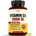 NEW AGE D3 5000 IE 125mcg Softgels - Support Immunsupport, Stærk Knoglesundhed - Non- GMO, Gluten- Free, Dairy- Free, 1 års Supply (360 Softgels (Pack of 1))