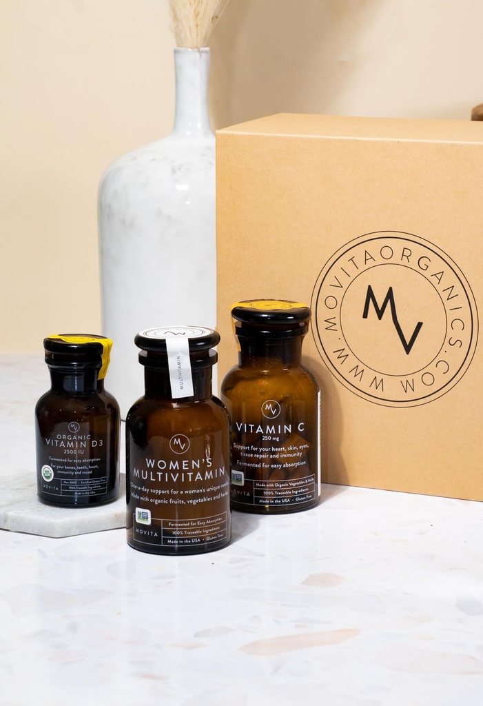Movita Health Trio Vitamin gave sæt med vitamin D3, C, og kvinders Multivitamin, Gæret Hel Fødevarer, Vitaminer og mineraler - Økologisk, Vegan- Friendly, Gluten- Free, & Non- GMO