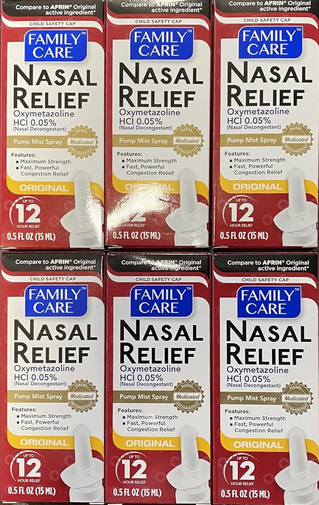 Sikret Nasal Relief Spray, 12 timers pumpe Mist Oxymetazolin HCL, 0,5 fl. Oz (6 Pack)