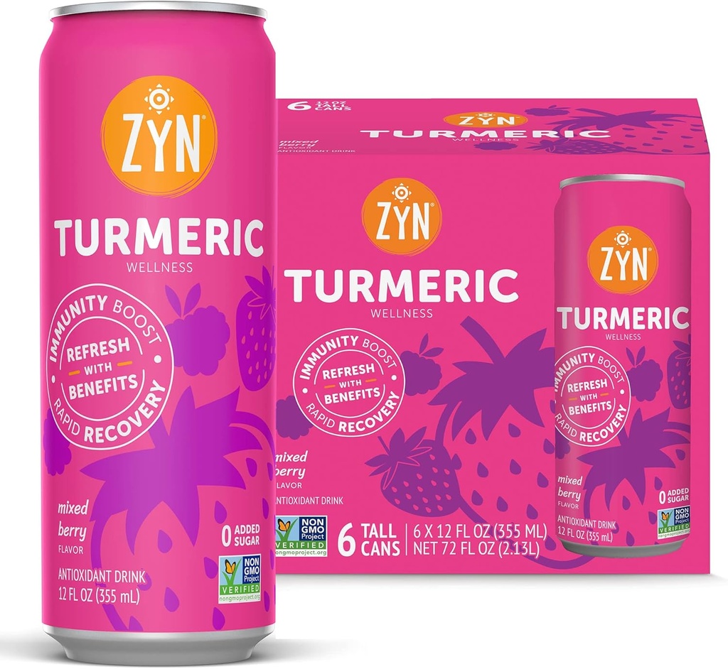 ZYN gurkemeje Wellness Drink 6 (Pack), blandet berry flavored gurkemeje Drink med sort peber, Ingen tilsat sukker, lav Carb & lav kalorie drik, ren alternativ