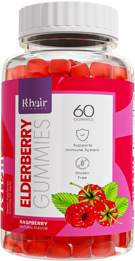 Khair Halal Elderberry Gummies - Super Antioxidants Supplement, Øger Immunitet & Fights Sæsonallergi - Non GMO, Vegetar, Gluten Free, Gelatine Free & Halal Vitaminer - 60 Gummies