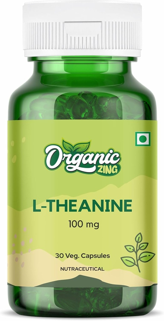 Organic Zing L- Theanine GMP Quality Assured, Kosher, Vegan - 124; 100mg - 124; 30 kapsler