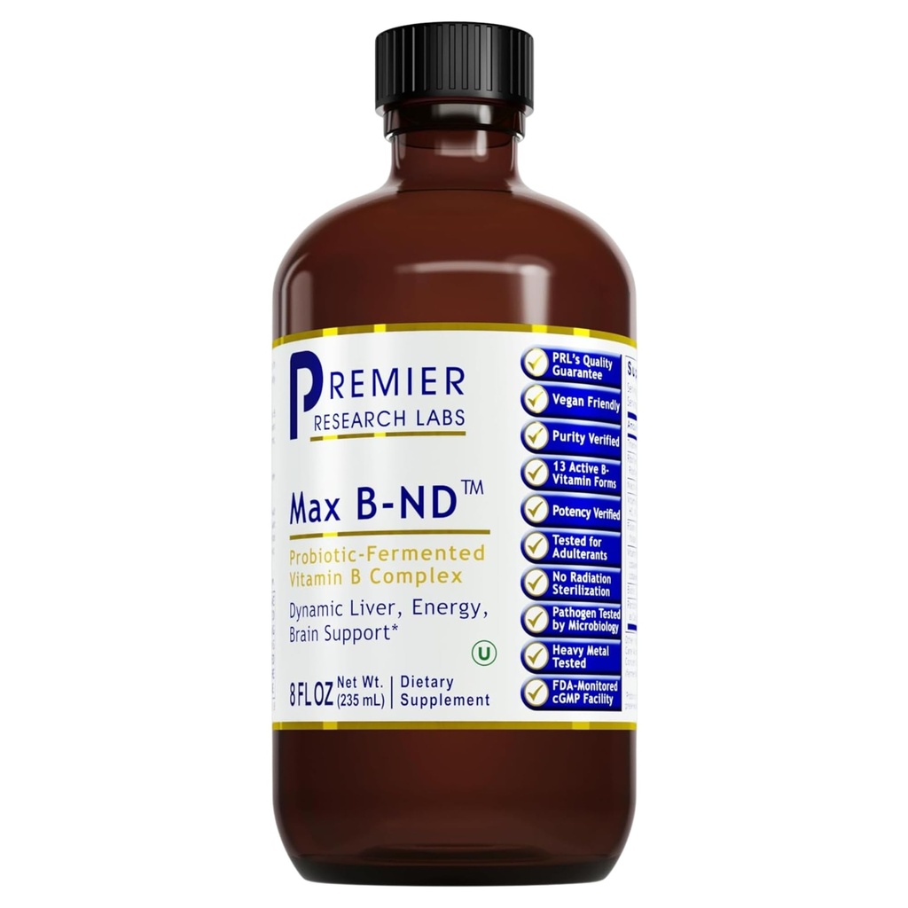 Premier Research Labs Max B- ND - flydende vitamin B kompleks for lever og hjerne sundhed, Sublingual Drops til mænd og kvinder med Thiamin, B12 & B6- 8 Fl Oz flaske