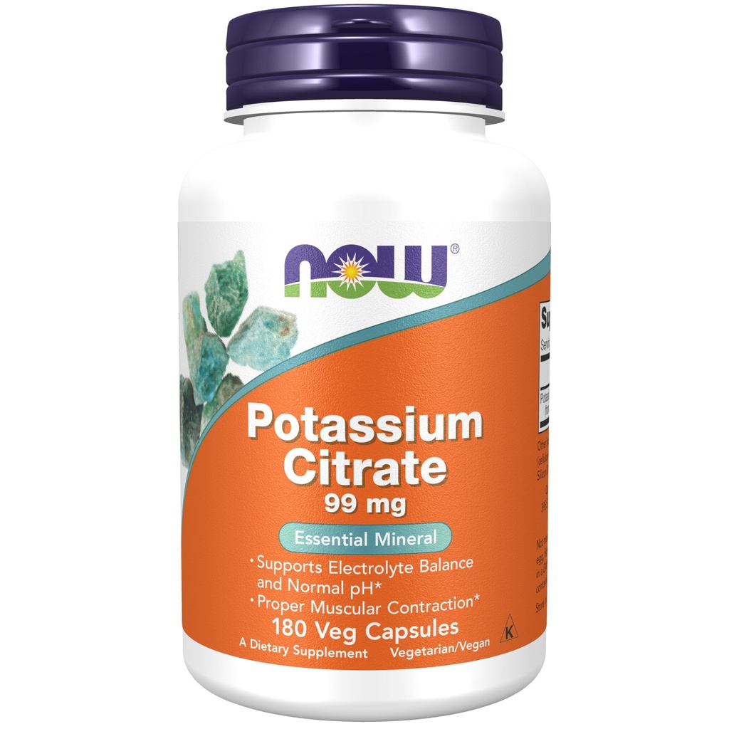 Now Foods Supplements, Kalium Citrate 99 mg, understøtter elektrolytbalance og normal pH *, Essential Mineral, 180 æg kapsler