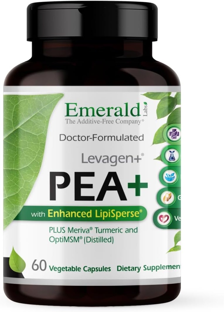 Emerald Laboratories Pea + med Levagen + - Support Joint & Muscle Health med Meriva Curcumin, OptiMSM & Levagen + Pea * - Non- GMO, Vegan, Gluten- Free - 60 Vegetabilske kapsler