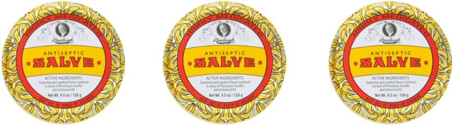 Rawleigh Antiseptisk Salve Iconic Gul Big Tin: 4.5 oz, Multi- Formål Salve Sothes Cuts, Bruises, Irritations, med Turpentine, Phenol, Cottonseed Oil & Paraffin, Original Formel - pakke af 3