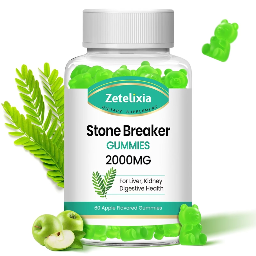 Chanca Piedra Stone Breaker Gummies, Organic Herbal supplement til Nyre Cleanse & Gallblære Sundhed, Nyre Stones Dissolver, Sukker fri, Vegan, Non- GMO, Apple Flavor, 60 Greve