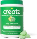 Creatine Monohydrate Gummies for Mænd & Kvinder - Boost Focus, Styrke og Endurance, Anti- Smelteformel, Vegan, Gluten- Free, Non- GMO, 1.5 Gram Creatin per Gummy (sour Green Apple, 90 ct)
