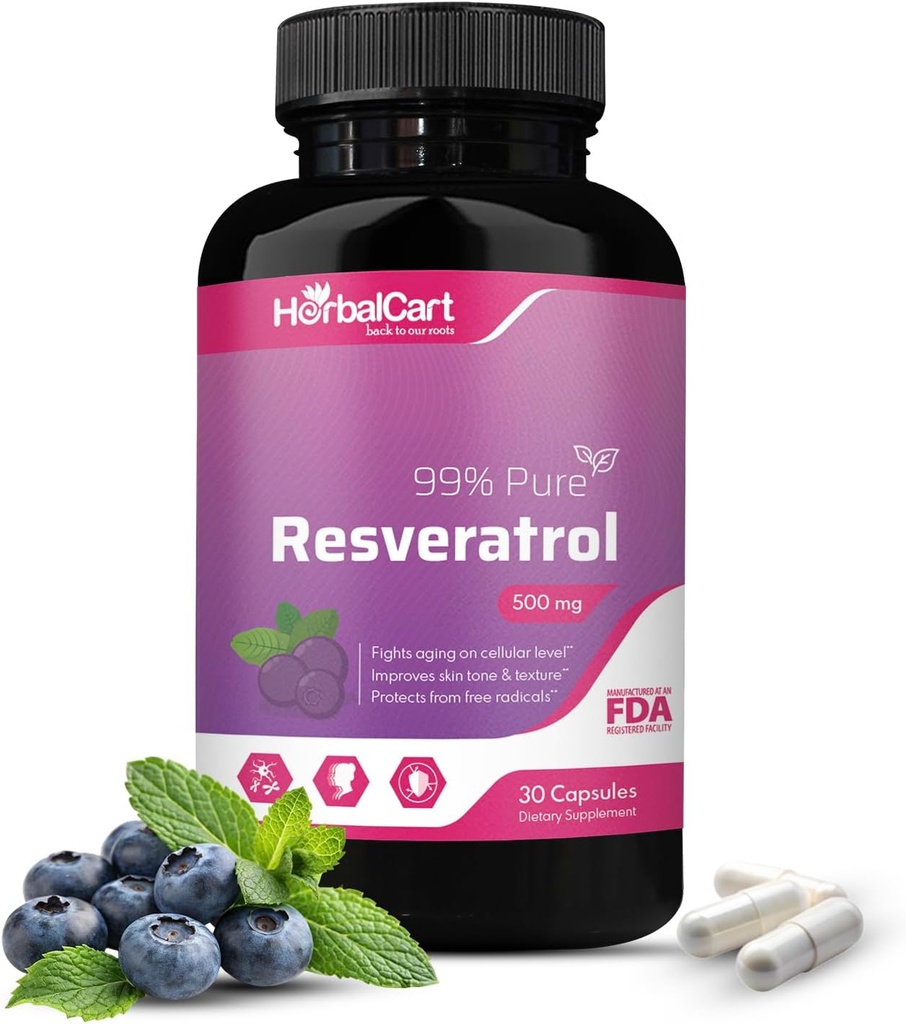 Pure Resveratrol 500mg - Antioxidant, sund aldring & Heart Health Support