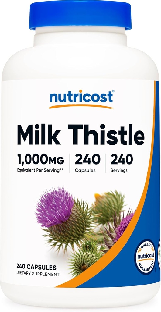 Nutricost Milk Thistle 1.000mg Ækvivalent, 240 Kapsler - 250 mg af 4: 1 Extract - Vegan, Non- GMO og Gluten Free