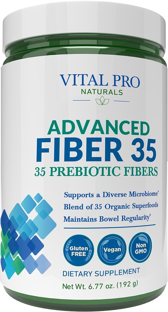 Vital Pro Naturals - Advanced Fiber 35 Powder supplement til kosttilskud og lejlighedsvis obstipation med 35 Prebiotiske fibre og 35 Økologiske superfødevarer til tyktarmen regelmæssighed, 6.77 oz