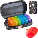 Serfeymi Weekly Travel Pill Organizer 2 gange en dag PM opgraderet Rainbow Pill Box 7 dag med transportabel lynlås PU læderpille sag, Medicin Organizer til piller, Vitaminer, fiskeolier - sort 02