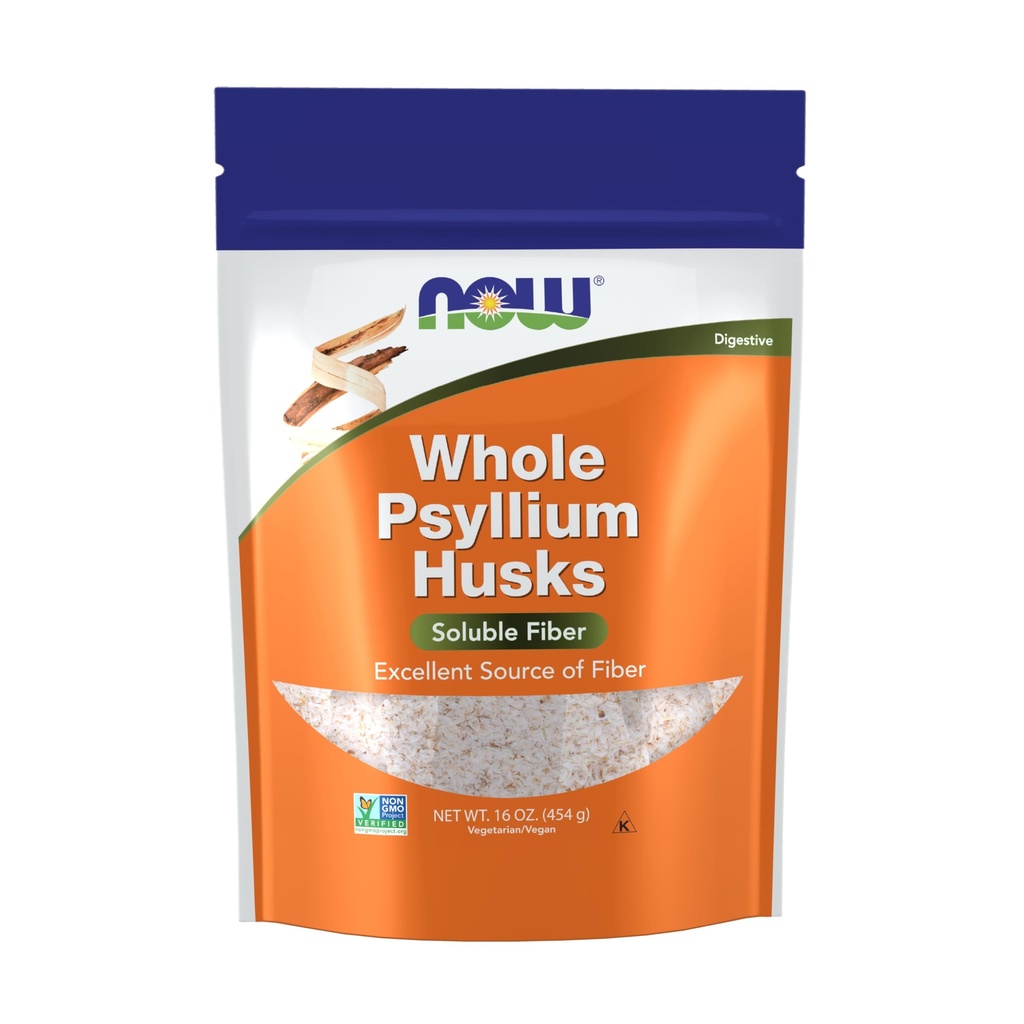 Now Foods Supplements, Whole Psyllium Huss, Non- GMO Project Verified, Opløselig Fiber, 16-Ounce
